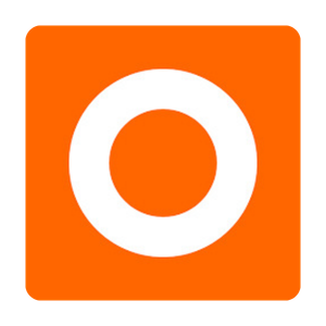Orange square logo with a white circular ring in the center.